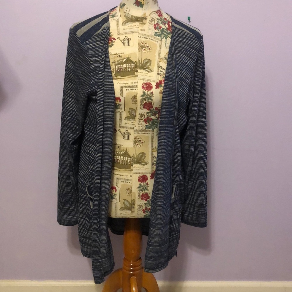 Blue and grey striped cardigan